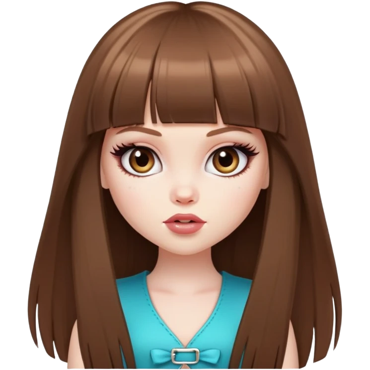 pretty bratz baddie, pale skin, bangs long straight brown hair emoji