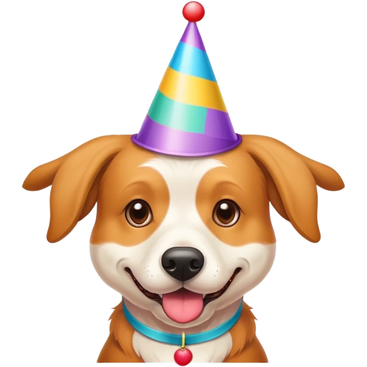 Weirnerdog wearing a party ha emoji