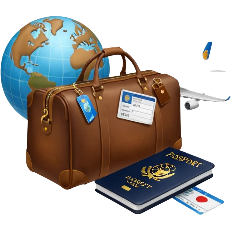 TRAVEL , travel bag , pass board, plane, glob emoji
