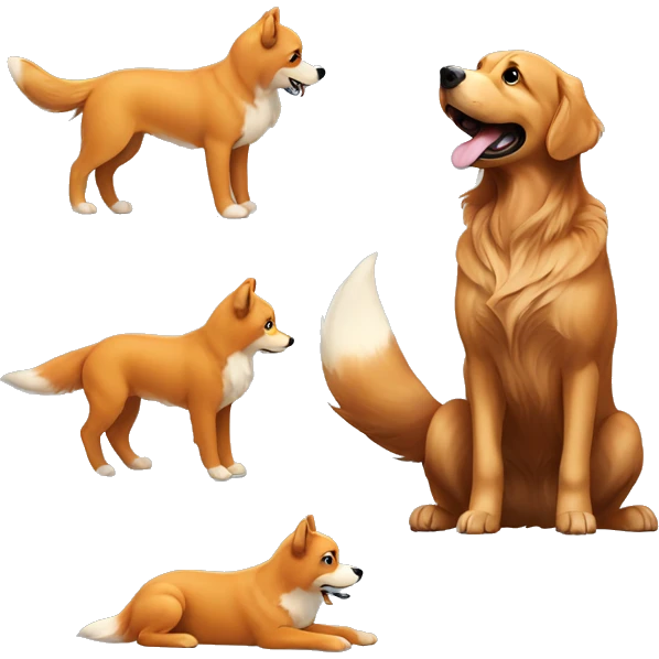 a brown golden retriever playing with a realistic fox emoji