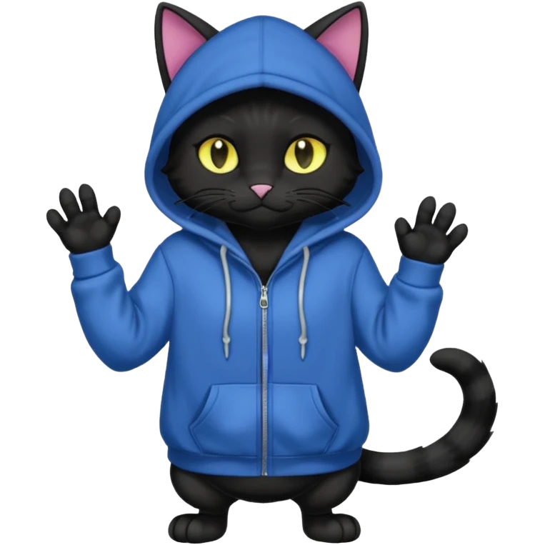 Black cat wearing a hoodie fursona (full body) emoji