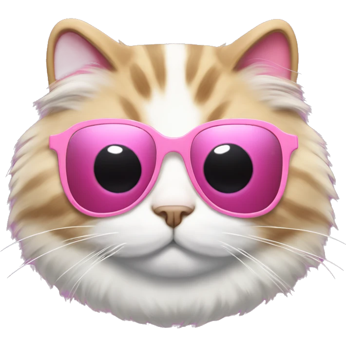 Fluffy fat cat with white heart sunglasses and a pink ribbon on each ear emoji