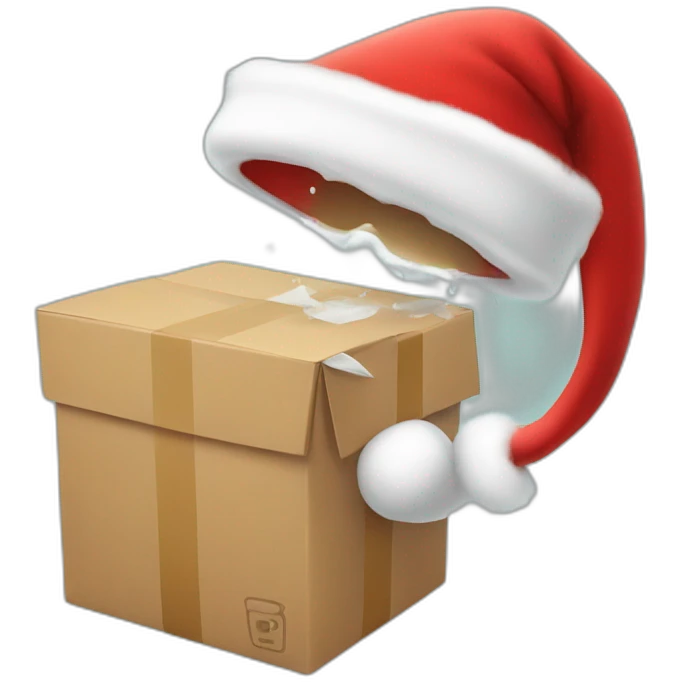 package with santa hat throwing up emoji