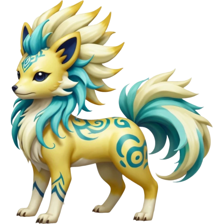 Tropical Tiny Marked Patterned Tribal Shiny Albino Painted Oriental Asian Patterned Tropical Exotic Toxic Suicune-Arcanine-Meloetta-Jolteon-Milotic-Absol-fusion-hybrid-creature (full body) emoji