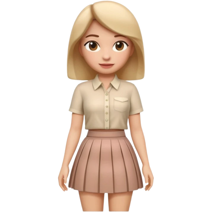 A 3D cartoon outfit with a blouse and skirt arranged together, clean background, natural light, realistic Memoji-style look. emoji