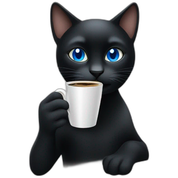 black cat with blue eyes who drinks coffee emoji