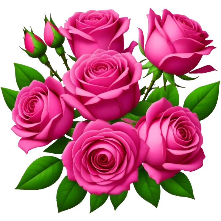 bouquet Deep Pink Tea Rose, luxuriant, leaf, bud emoji