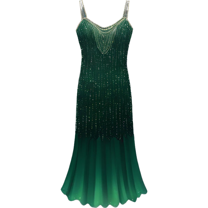 Just one dark green sparkly flapper style dress with thin straps. No person just a dress emoji