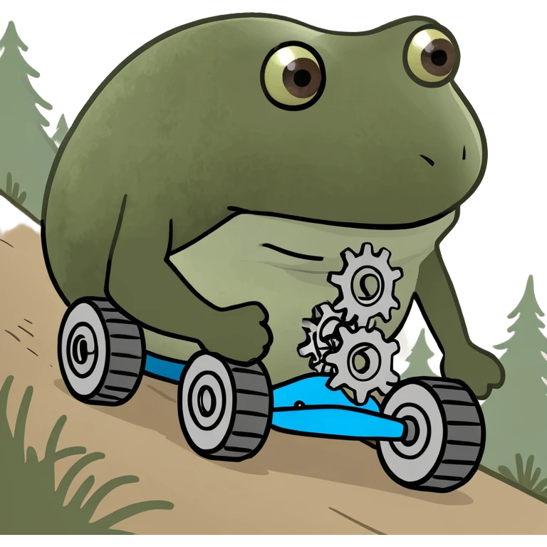 bufo hiking uphill with gears emoji
