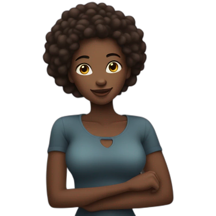 black african women standing with thumb and forefinger in shape of heart in front of her emoji