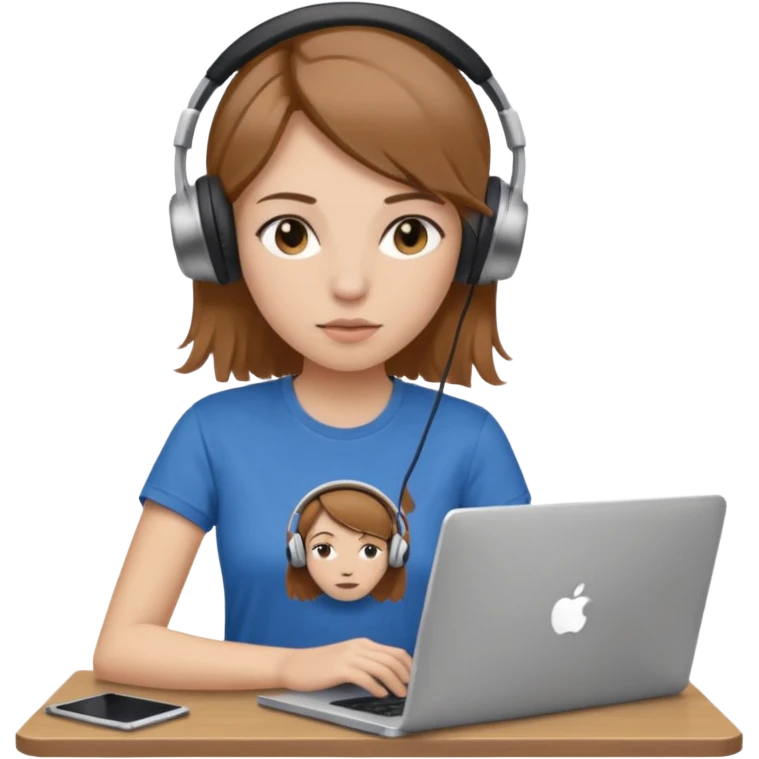 busy female with laptop and headphones do not disturb emoji