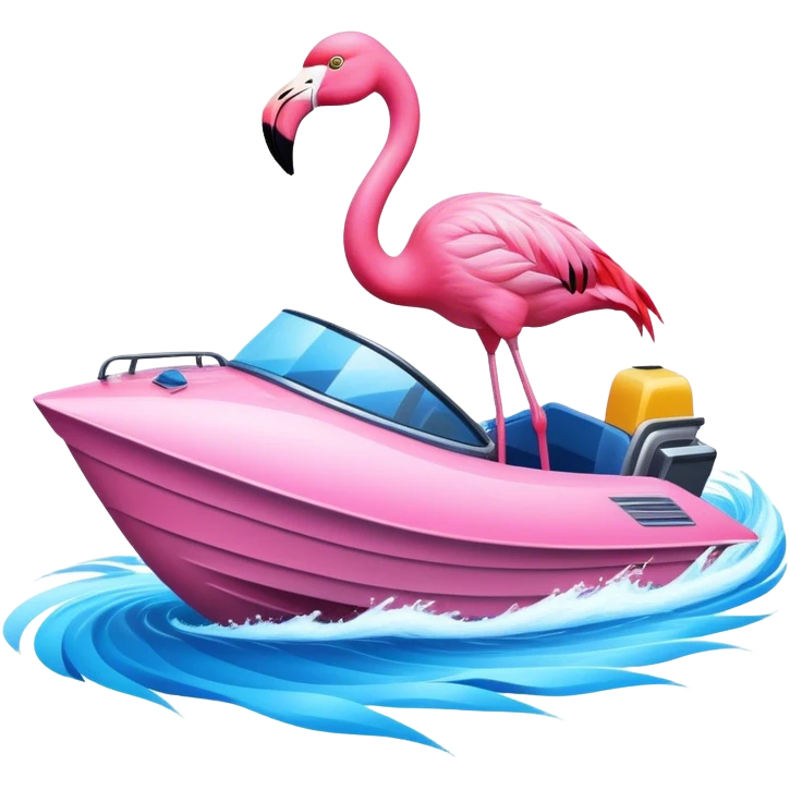Flamingo driving a power boat emoji
