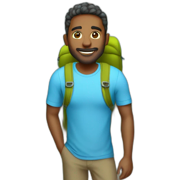 man-light-blue-shirt-hiking-mountain emoji