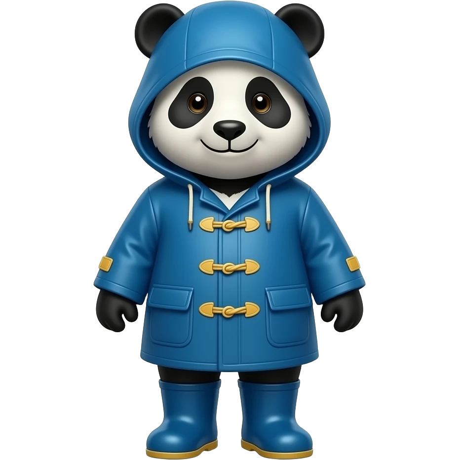 Panda with paddington blue full raincoat and rainboots emoji