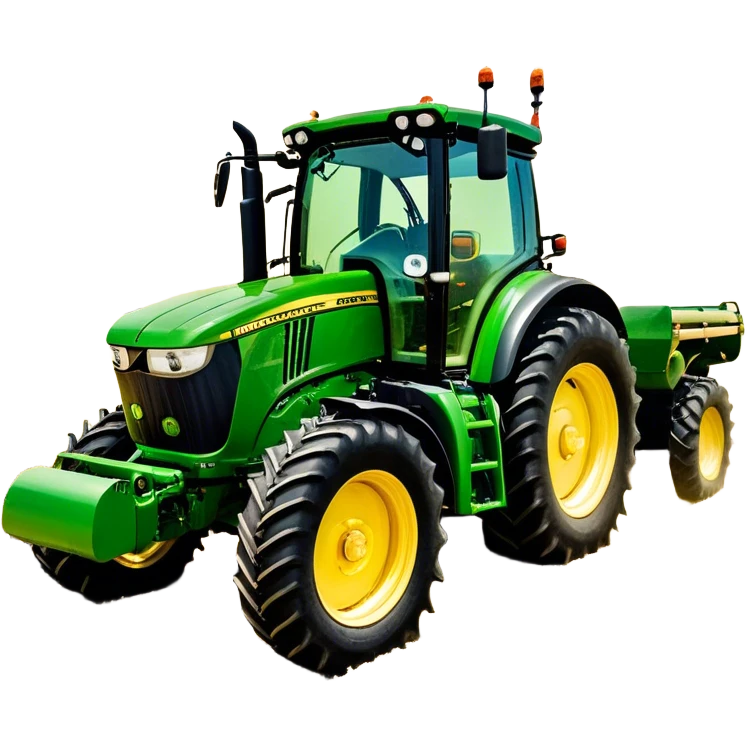 John Deere 6155M (2020) – Cinematic-realistic John Deere 6155M tractor, its iconic green and yellow body rolling across vast Australian farmlands. The powerful engine hums as it tows a massive plow, cutting through golden fields under a clear blue sky, dust rising in its wake. emoji