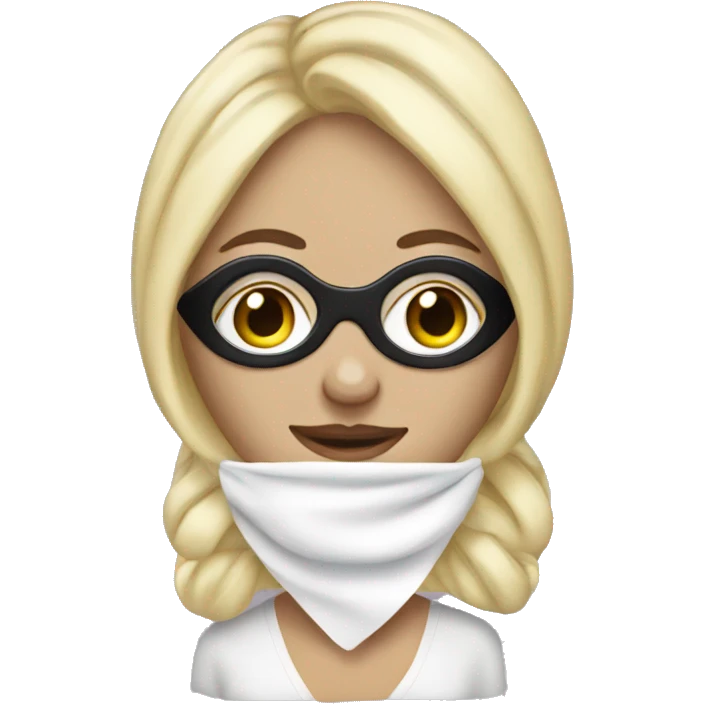 blonde woman with towel in hair and eye masks emoji