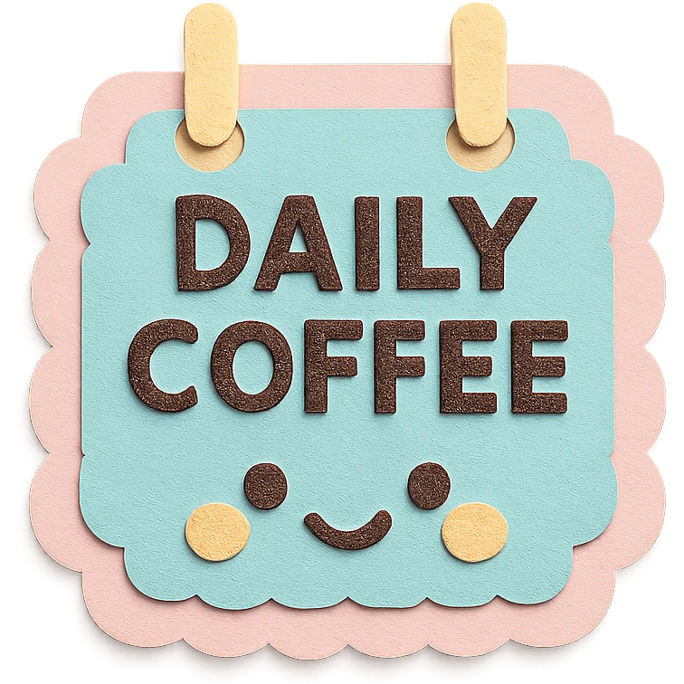 kawaii daily coffee signboard with scalloped pastel frame emoji