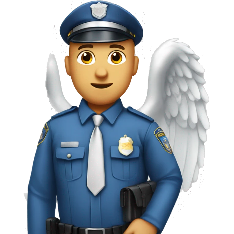 A WHITE Police man bald with blue uniform and cap with Big ANGEL WINGS emoji