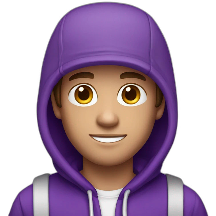 guy with brown hair and a purple cap white skin wearing a purple hoodie emoji
