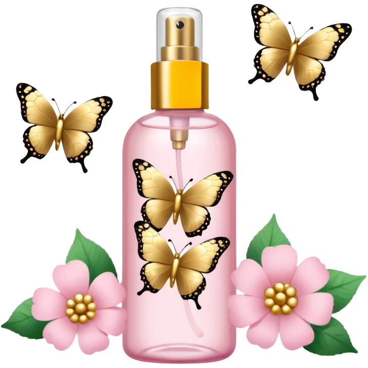 Light pink body mist bottle with gold butterflies and flowers   emoji