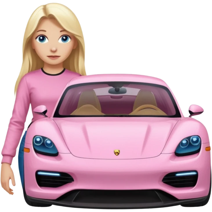 pink Porsche taycan blonde girl long hair blue eyes emoji