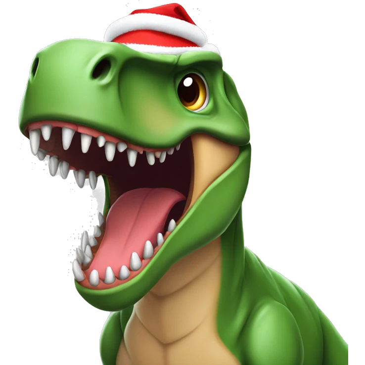 T-Rex with Santa hat big smile emoji