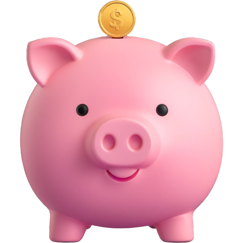 cute pink piggy bank with round snout and classic coin slot emoji