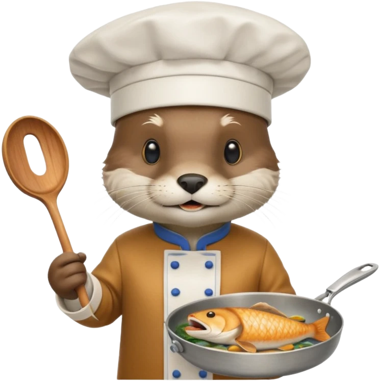 Otter chef cooking fish emoji