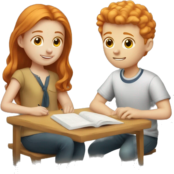 one ginger girl and one brunette boy studying emoji