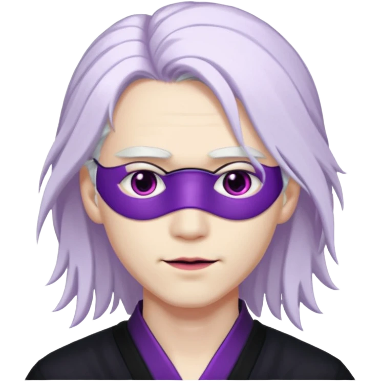 A young pale skinned Japanese man, with long free white hair. Purple eyes pink lips. Devious smile and an eyepatch emoji