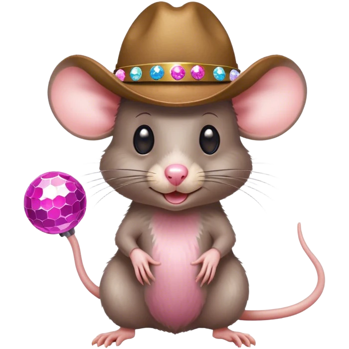 A rat wearing a cowboy hat with disco balls emoji
