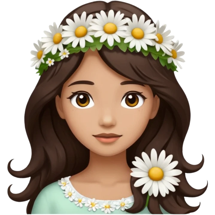 ["Medium skin tone female, long dark-brown hair with gentle waves, wearing a white daisy floral crown."] emoji