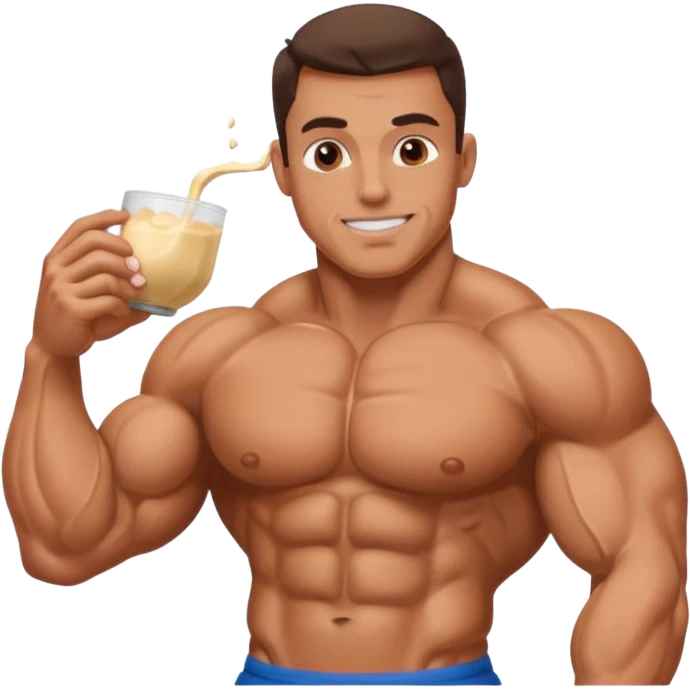 Super muscular bodybuilder eating protein emoji