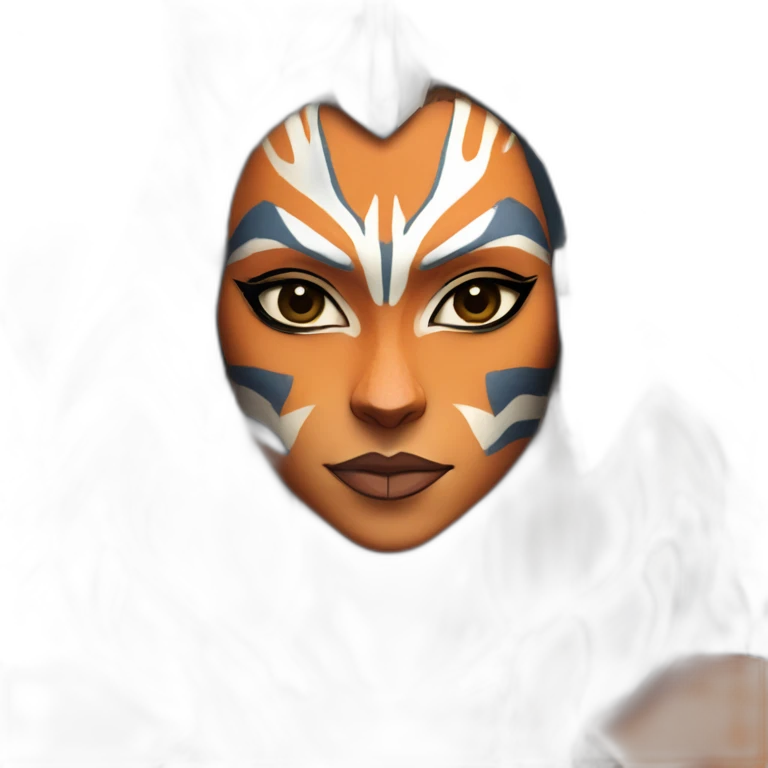 Sexy Ahsoka Tano (portrait, front facing) bikini (small horns) (clone wars season 7) in the style of van gogh emoji