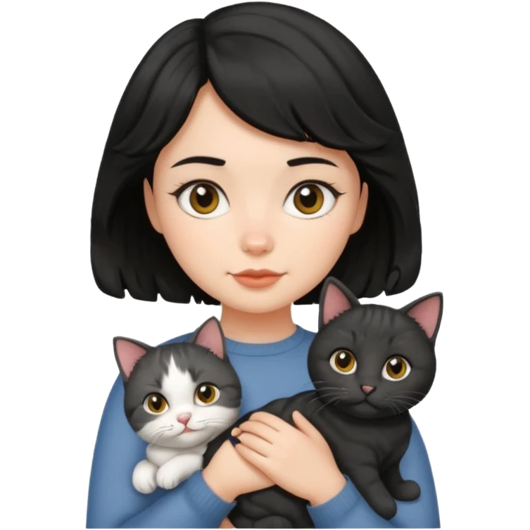 wavy black haired girl with a short haitcut holding a british cat emoji