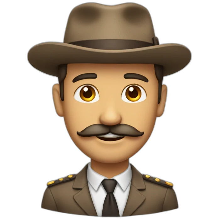 Bold man with big mustache and tan skin and a big smile and emoji