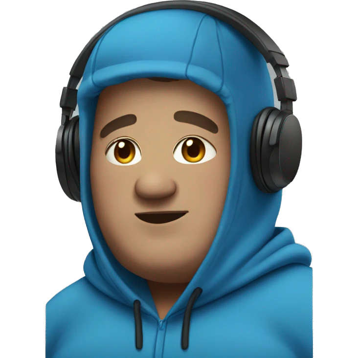 Fat human male wearing headphones and a blue hoodie  emoji