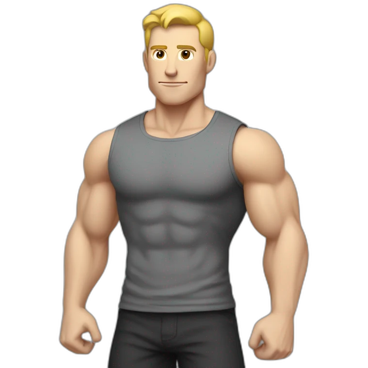 Pale skinned Fit Man With the biceps in black shirt and gray shorts emoji