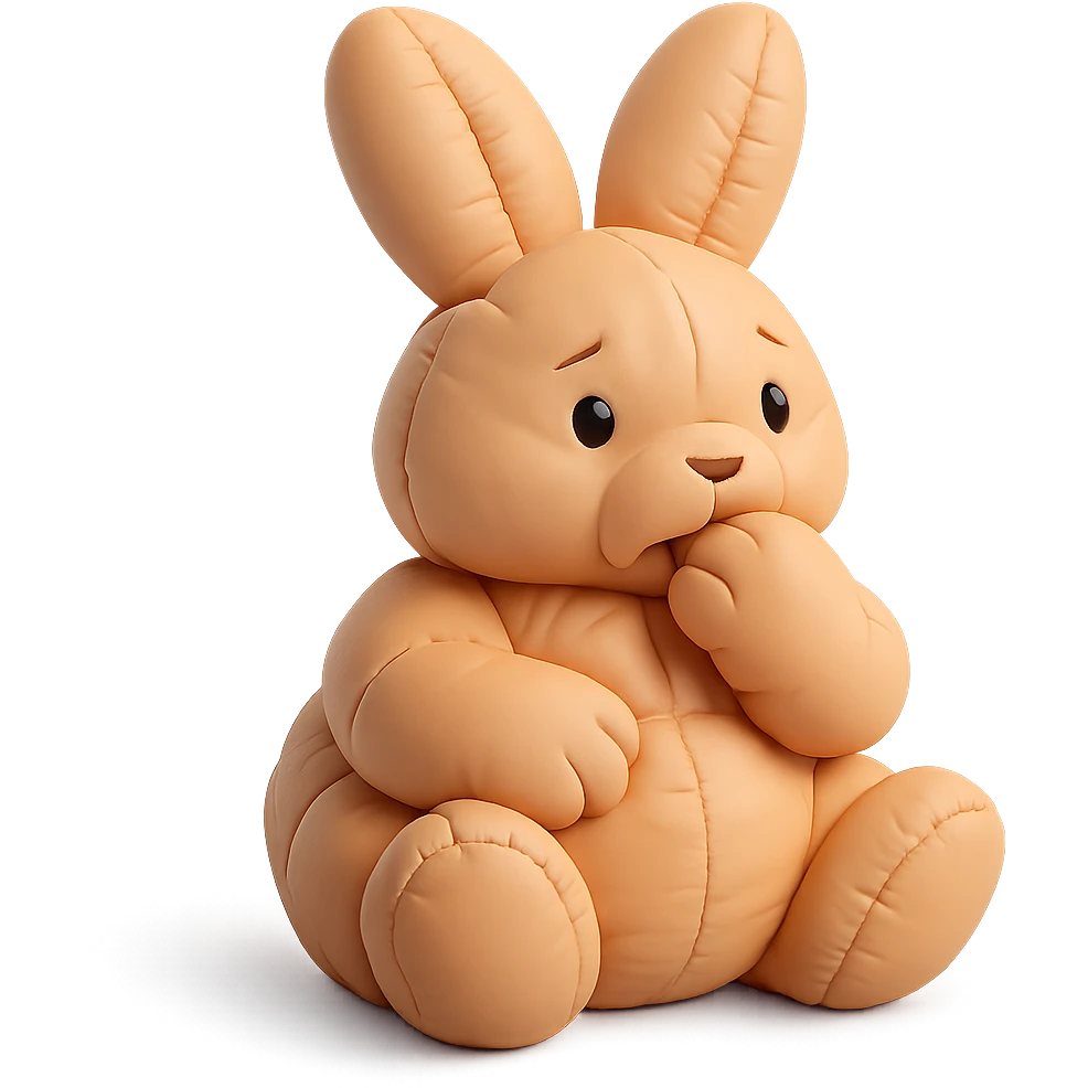 apricot bunny biting paw nervously, full body, cushion style emoji