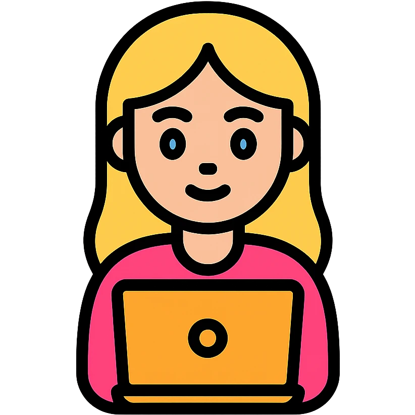 Blonde girl with blue eyes working on a laptop emoji