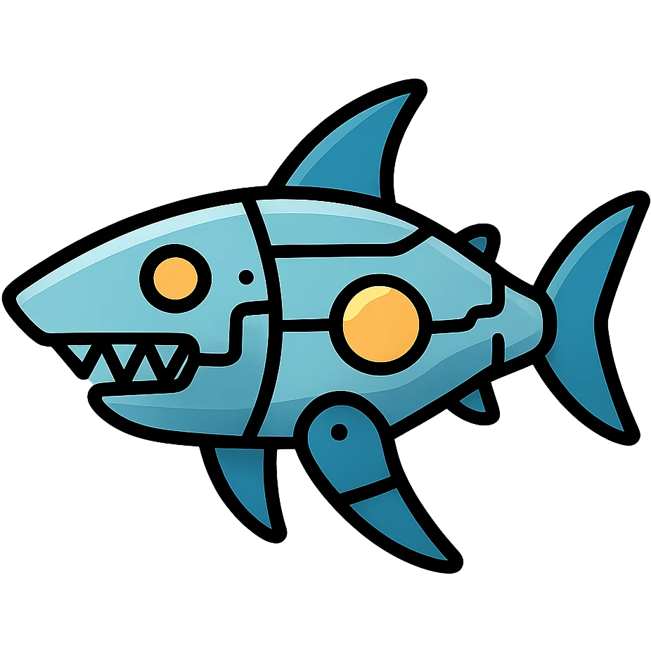 Futuristic shark bot with metallic body and glowing elements emoji