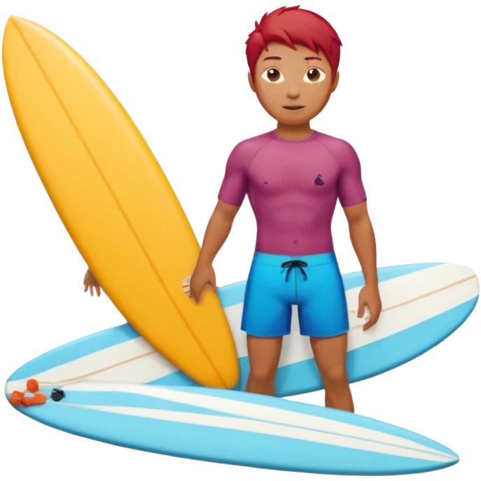 red haired asian surfer with surfboard  emoji