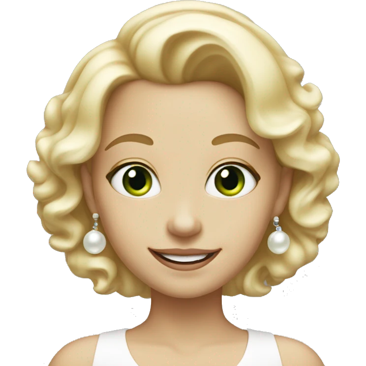 a blondish girl with green eyes and white skin smiling with pearl earrings  emoji