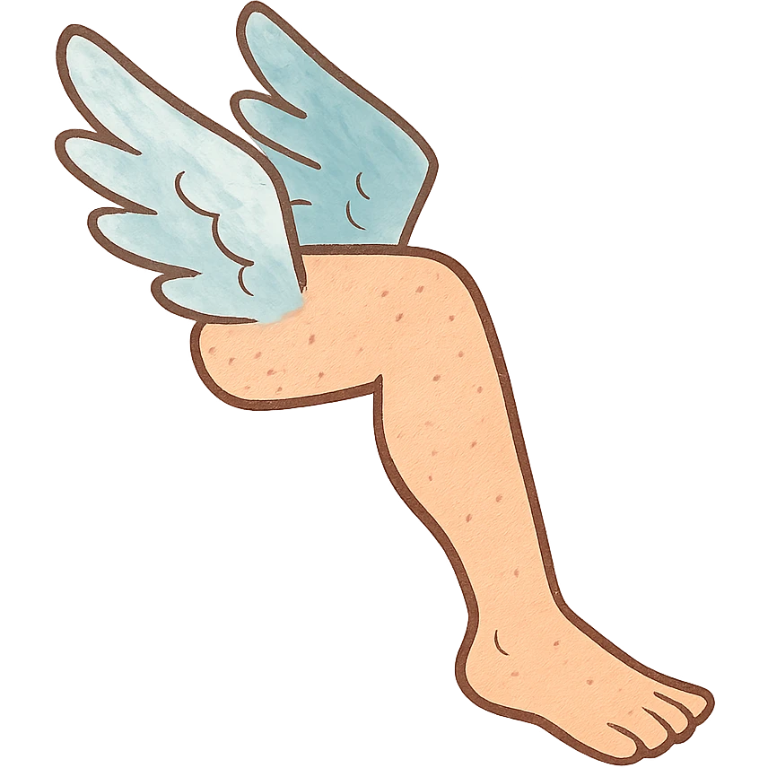 a flying leg with wings, whimsical and playful emoji