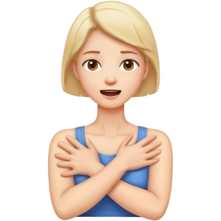 person holding her neck arms crossed mouth open emoji