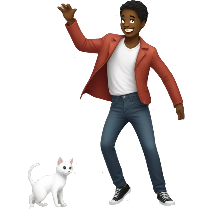 a young man dancing with cat emoji