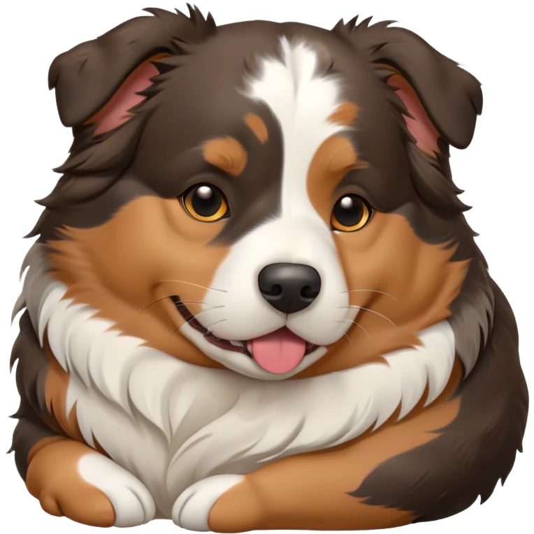 Cinematic Meme-Worthy Chubby Sleeping Tri-Color Australian Shepherd Portrait Emoji, Head resting peacefully with a contented smile, showcasing a delightfully chubby build and a luxuriously soft tri-color coat of bold black, crisp white, and warm tan, eyes shut in a serene nap, Simplified yet hilariously adorable features, highly detailed, glowing with a soft, drowsy light, high shine, relaxed and utterly lovable, stylized with an air of playful laziness, bright and heartwarming, soft glowing outline, capturing the essence of a comically sleepy Tri-Color Australian Shepherd, so meme-worthy it feels like it could instantly become the next viral sensation of adorable slumber! emoji