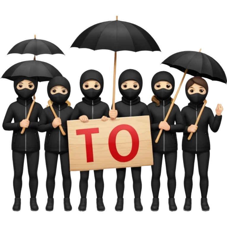Ski mask people wearing black with umbrella and signs emoji