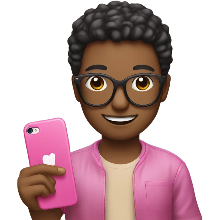 Me with dark glasses, nice smile holding a peace sign with a pink iPhone on my other hand  emoji