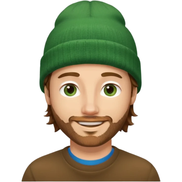 white man
aged 40
Blue eyes, 
mid length brown wavy hair
Green beanie hat
Stubble emoji